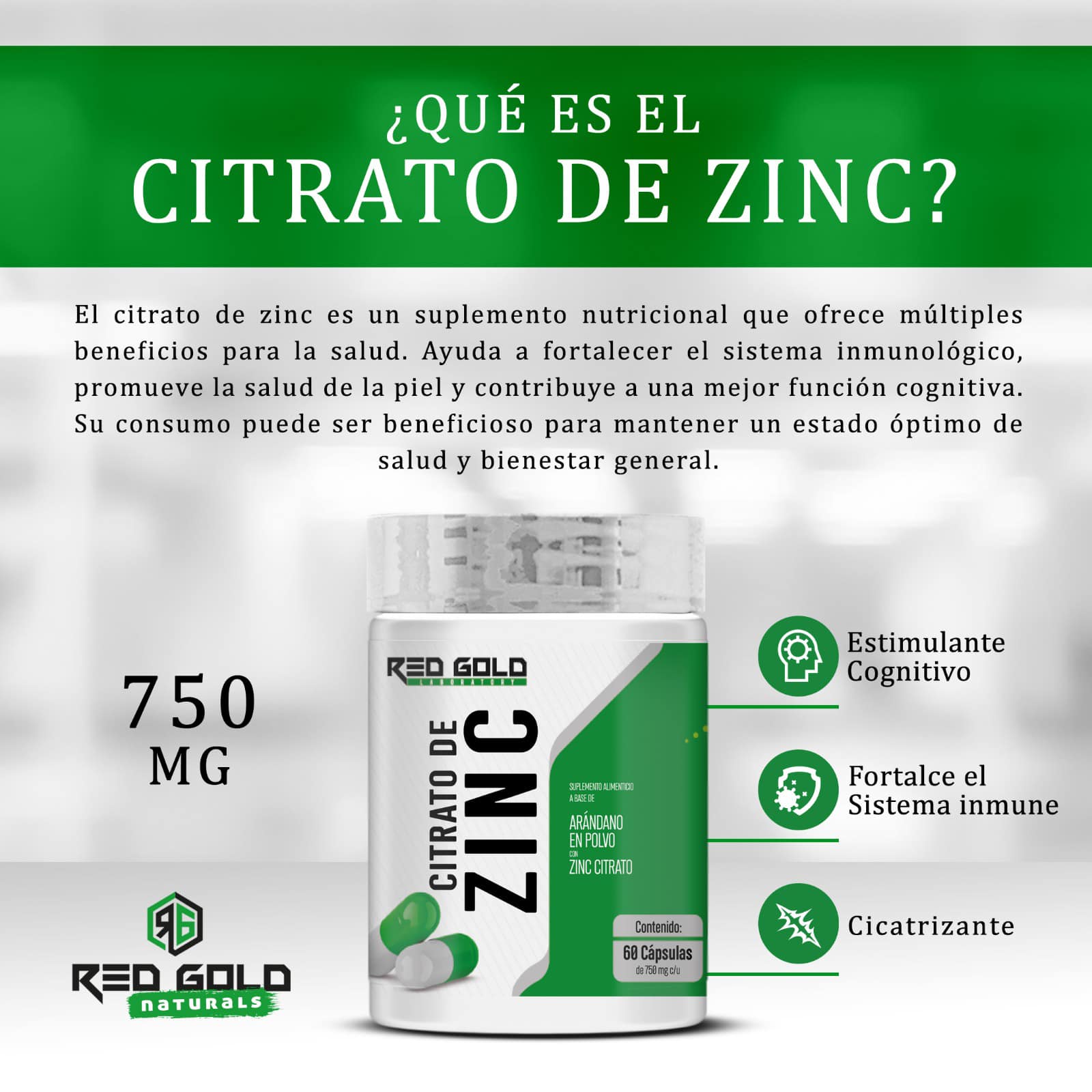 CITRATO DE ZINC RED GOLD NATURALS  60CAPS