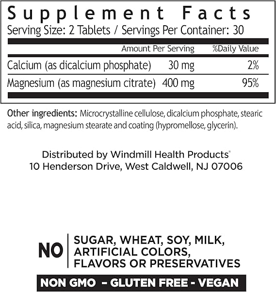MAGNESIUM CITRATE 400MG WINDMILL- 60 TABLETAS
