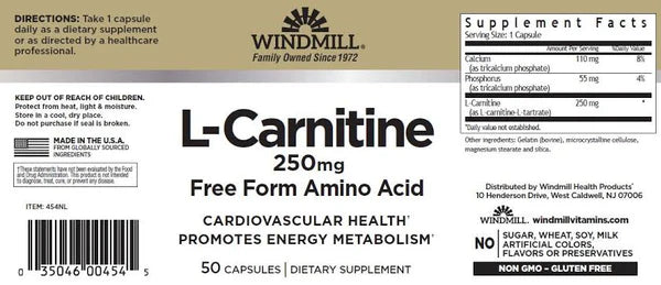 L-CARNITINE 250MG WINDMILL 50 CAPS